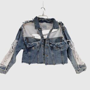 American Bazi Womens Cropped Distressed Denim Jacket Sz S